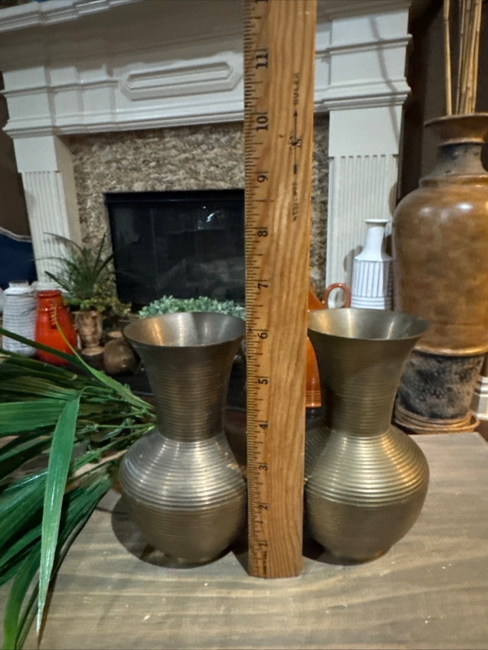 Set Of 2 Vintage Solid Brass Vases With Ribbed Texture, 6 x 3 x 2.5 inches. - Picture 3 of 5